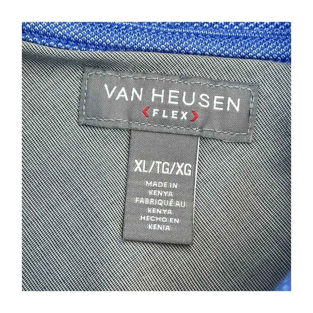 Van Heusen Flex Polo Shirt Men's XL Blue Striped Pockets Short Sleeve Collared - Picture 2 of 6